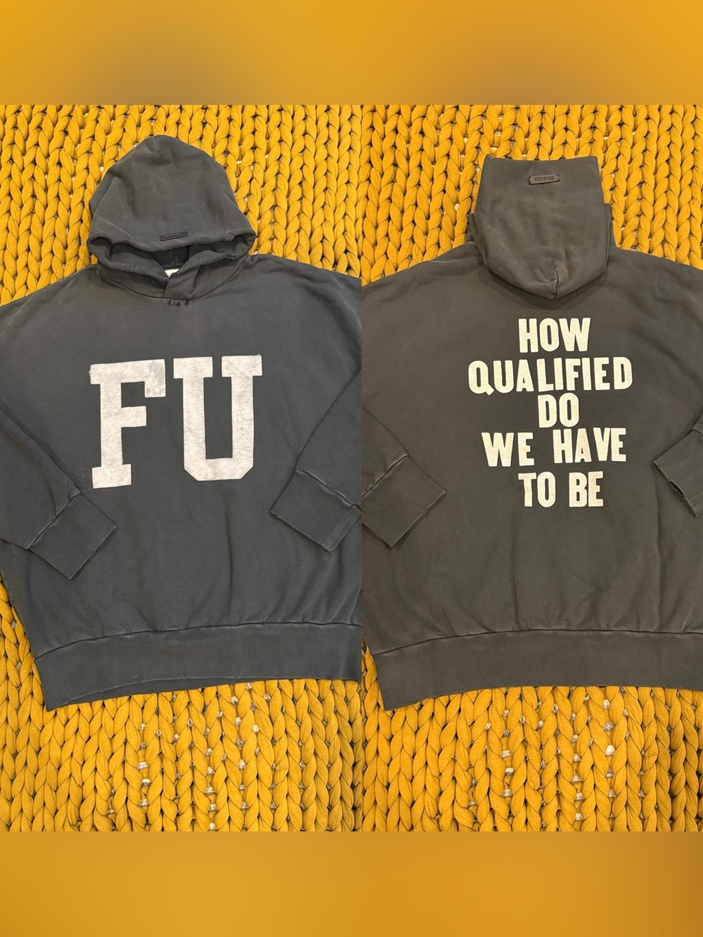 Fear of God Vintage Black FU Logo Hoodie